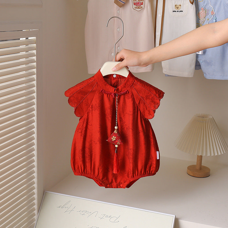 Children's Romper Summer Red Chinese Style Festive Dress Jumpsuit, Climbing Suit