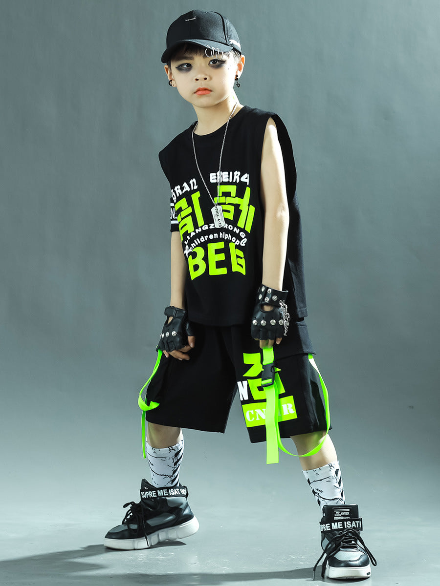 Children's Summer Hip Hop Costume Sports Fashionable Short Sleeve Three-piece Set Children's Suit