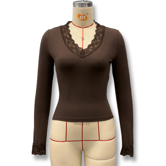 Women's Sexy Lace Patchwork Long Sleeve Tops