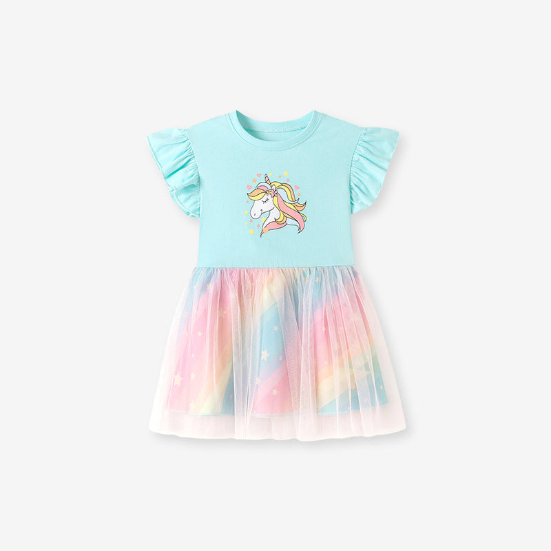 Children's Summer Short Sleeve Mesh Cute Cartoon Children's Dress