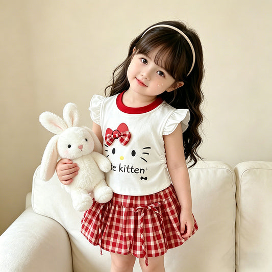 Western Style Cute Short-sleeved Top Super Bud Short Skirt Children's Suit