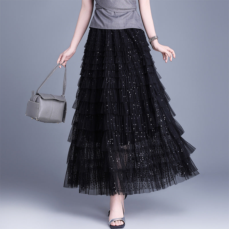 Women's Tulle Layers Cake Dress Pettiskirt Sequined Skirts