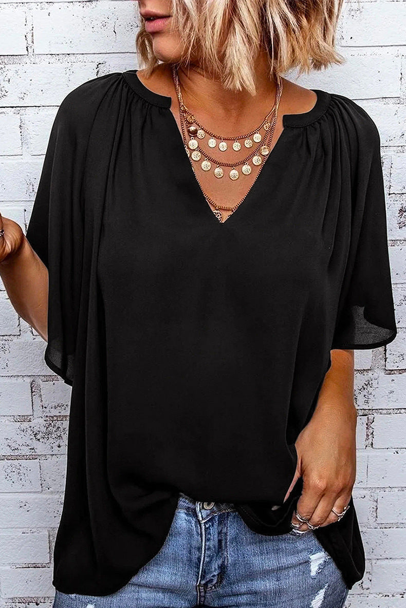Classy Women's Summer Loose-fitting Casual T-shirt Lace Shirt, Chiffon Shirt