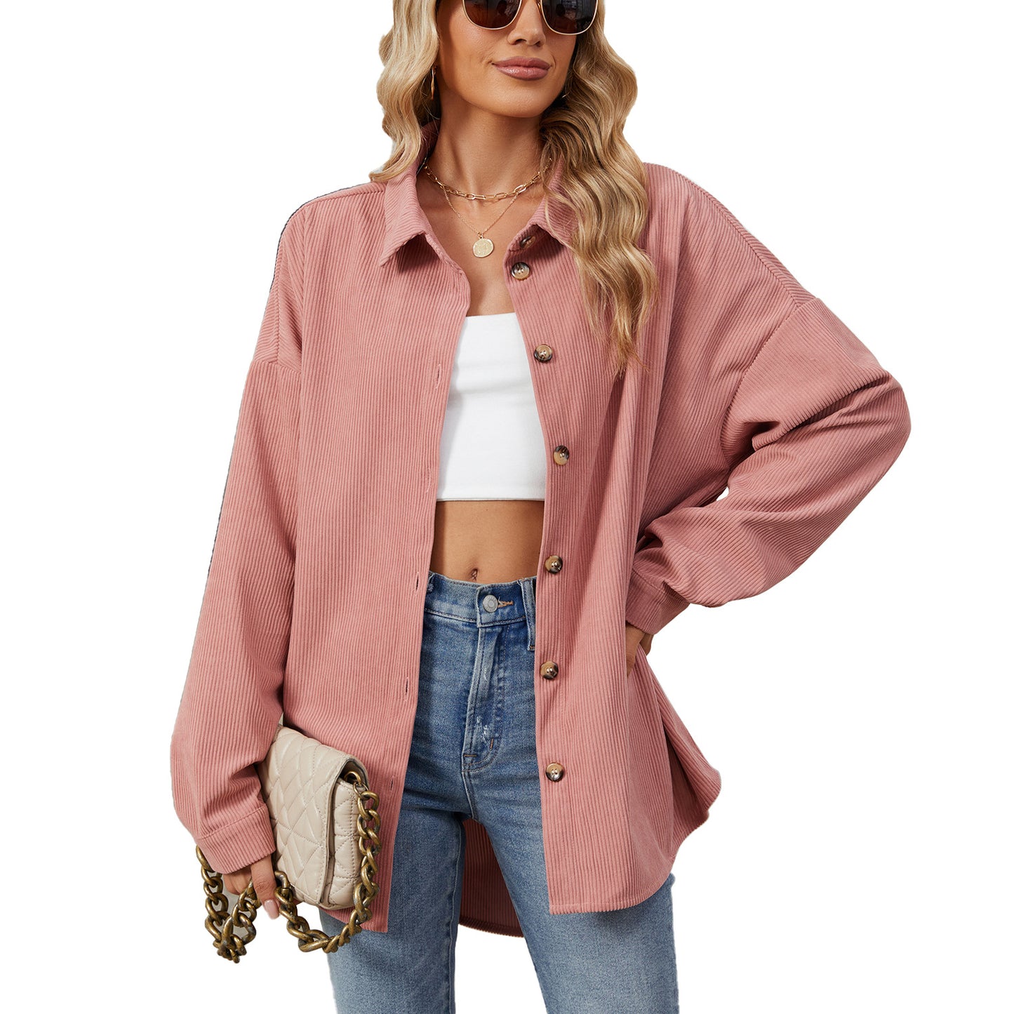 Women's Solid Color Polo Collar Button Long Coats