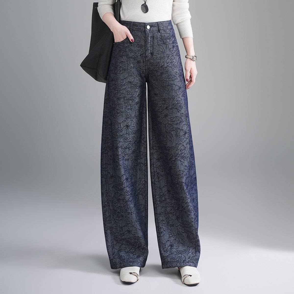 Women's High Waist Loose Slimming Printed Straight Casual Pants