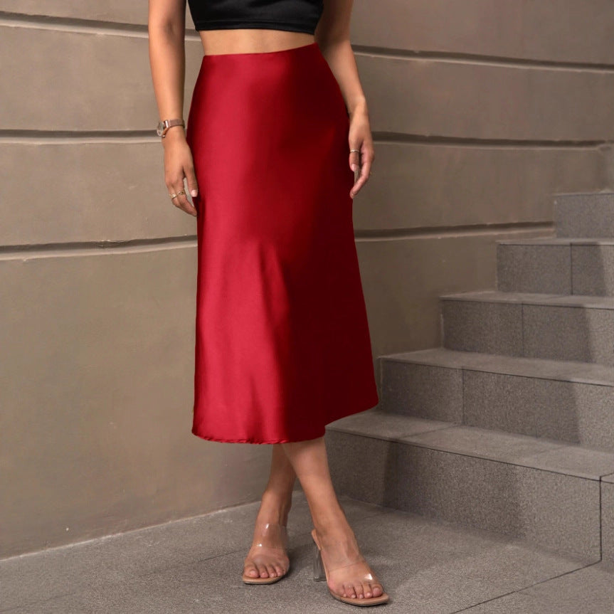 Women's Summer Fashion Satin High Waist Skirt