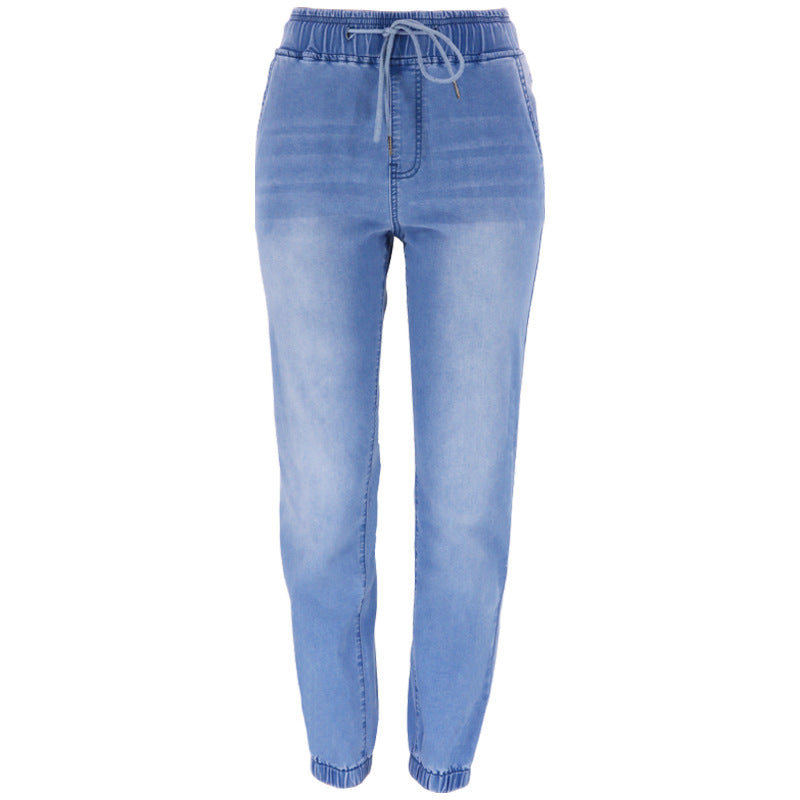 Women's Street Hipster Washed Harem Cropped Light Color High Jeans