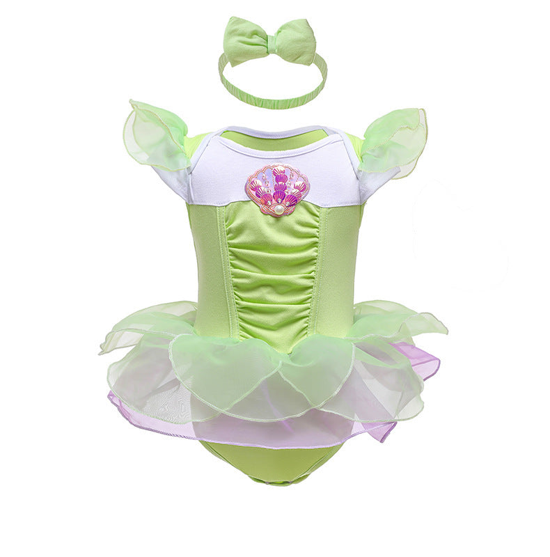 Children's Pullover Romper Short Sleeve Tulle Skirt Jumpsuit, Climbing Suit