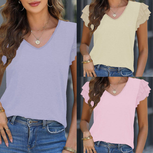 Classy Women's Solid Color Cake Sleeve Women's T-shirt