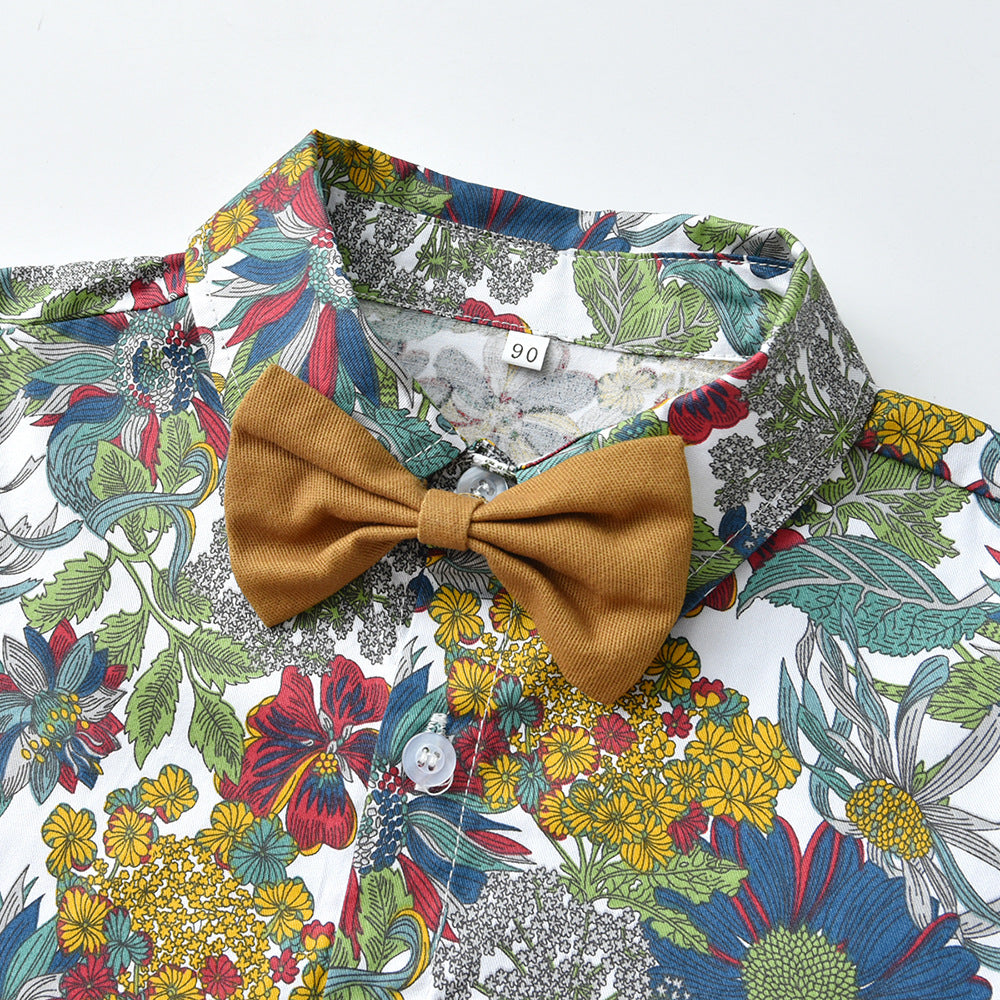 Children's Clothing Boy's Beach Wind Flower Shirt Outfit Children's Suit