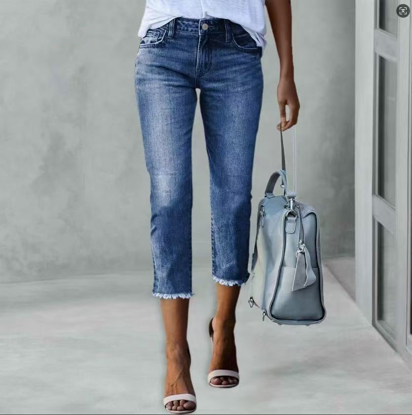 Women's Cropped Skinny Fashion High Waist Jeans