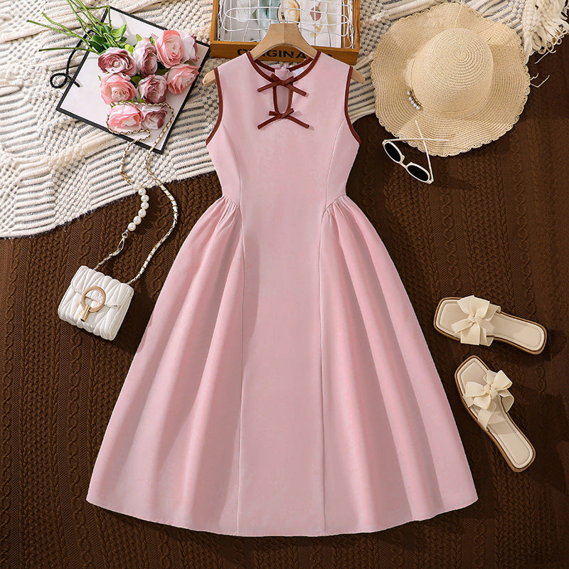 Children's Princess Style Solid Color Patchwork Large Children's Dress