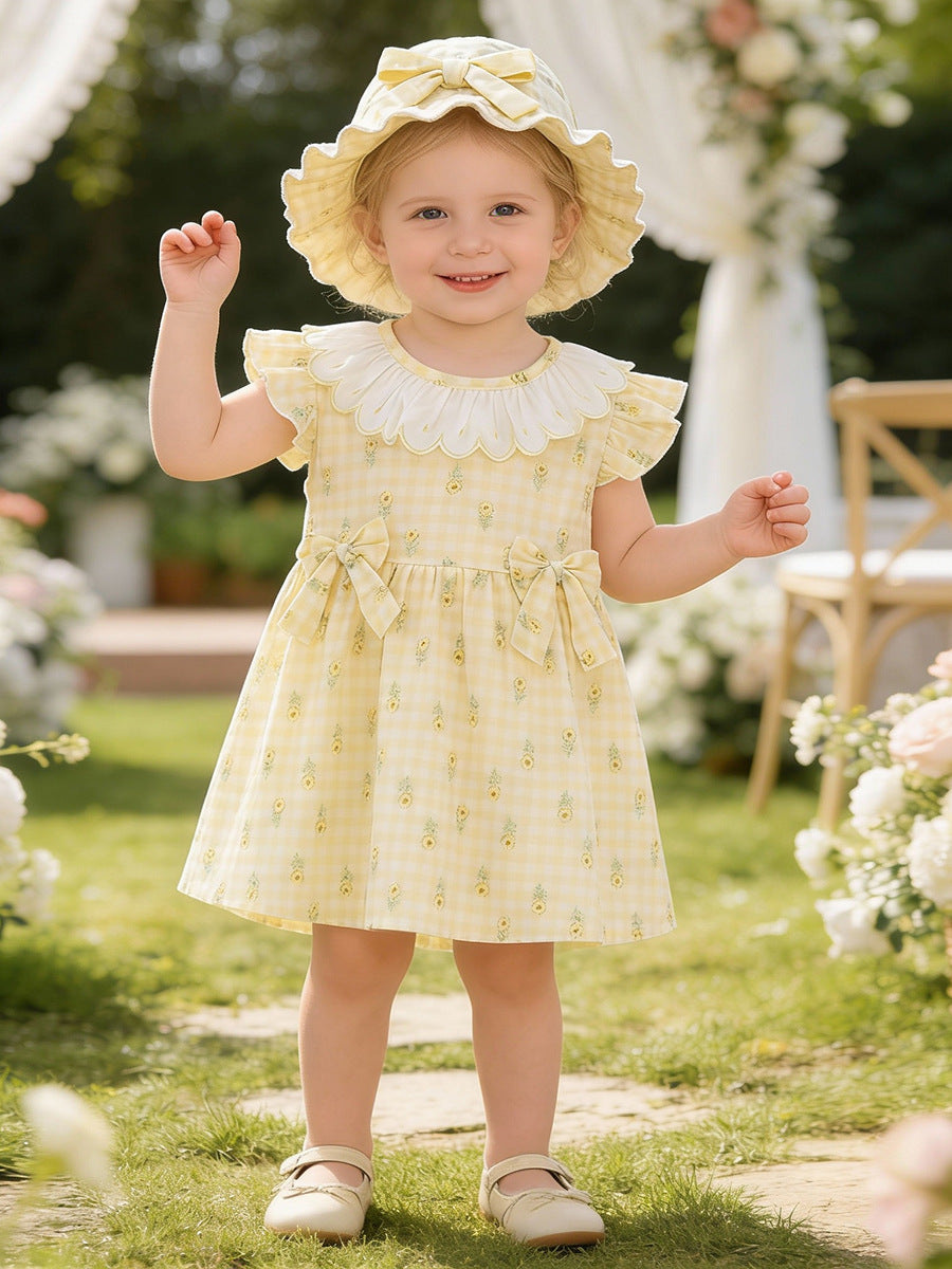 Children's Clothing Summer Skirt Lace Collar Sunflower Bow Children's Dress