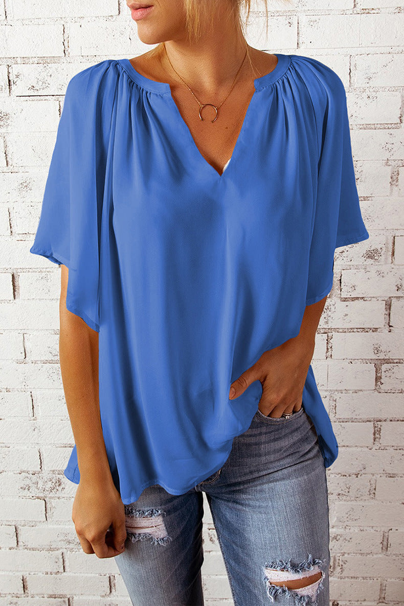 Classy Women's Summer Loose-fitting Casual T-shirt Lace Shirt, Chiffon Shirt