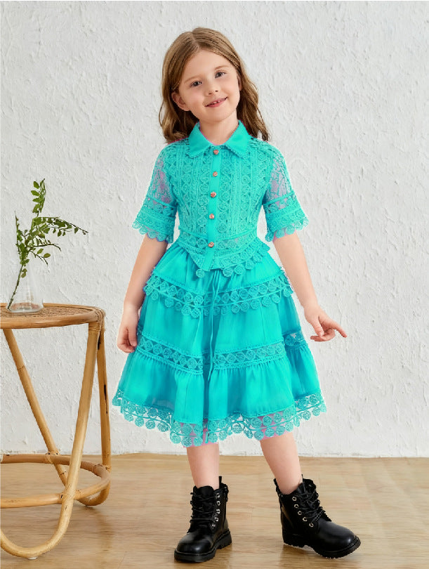 Elegant Short-sleeved Shirt Skirt Fashion Suit Children's Dress