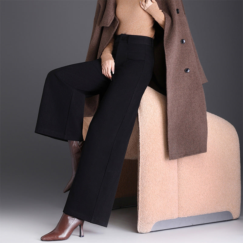 Women's Hiding Woolen Fleece-lined High Waist Slimming Loose Straight Pants