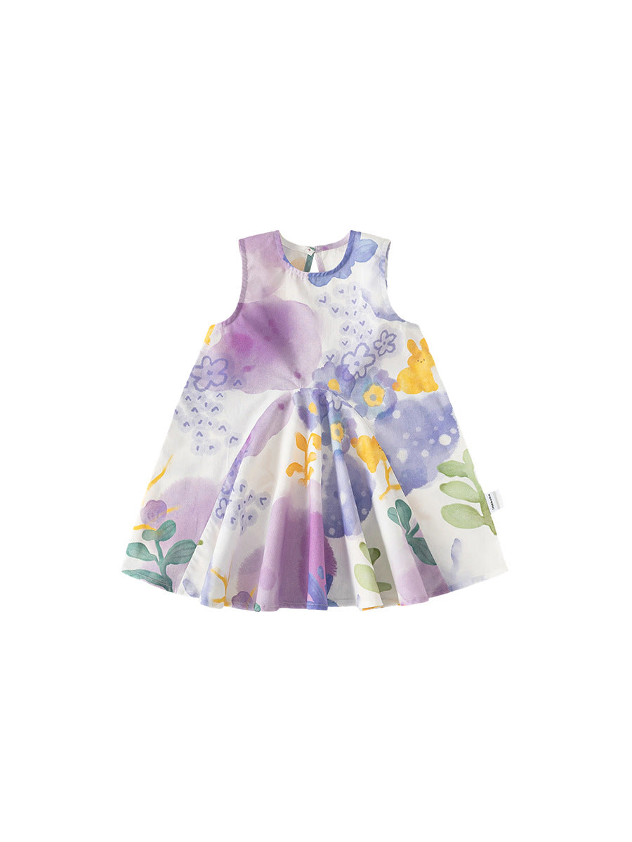 Children's Clothing Skirts Summer Sleeveless Little Western Style Purple Flower Vest Children's Dress