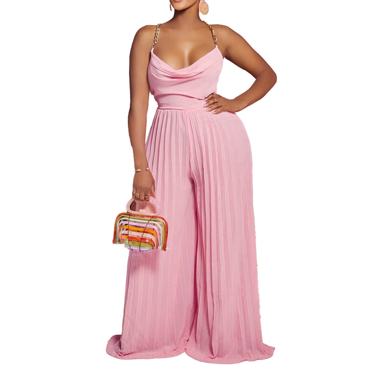Fashion Sexy Chain On Neck High Waist Backless Wide Leg Casual Pants