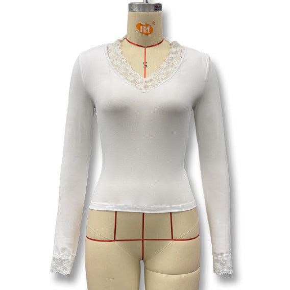 Women's Sexy Lace Patchwork Long Sleeve Tops