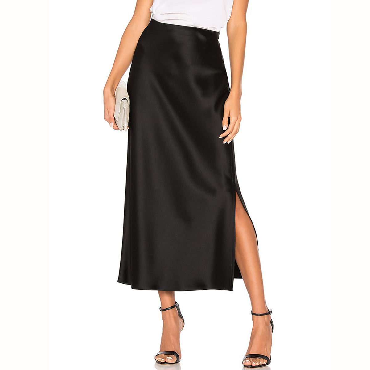 Women's Satin High Waist Elastic Quality Split Skirt