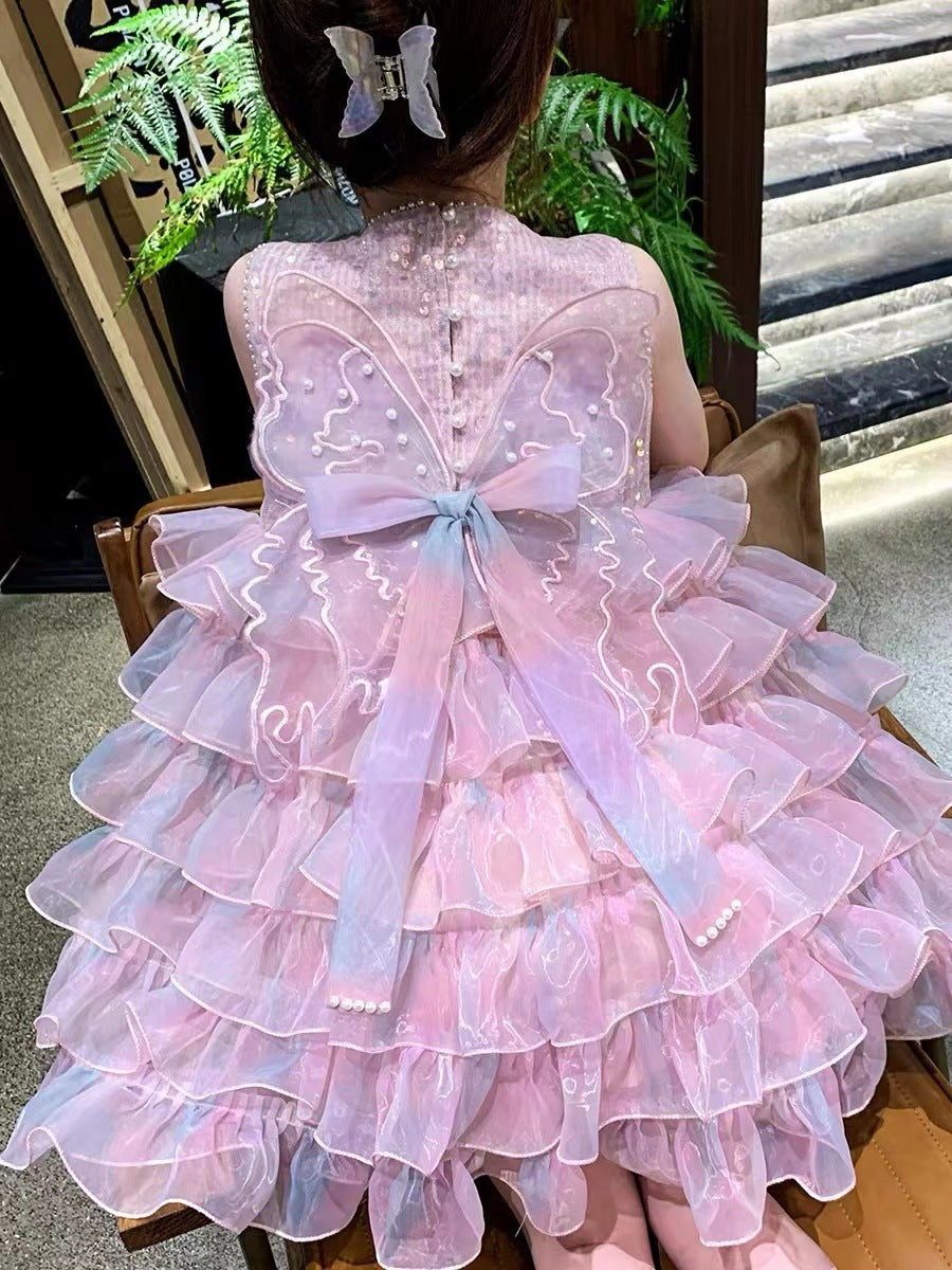 Children's Summer Fashionable Sequined Mesh Princess Little Children's Dress