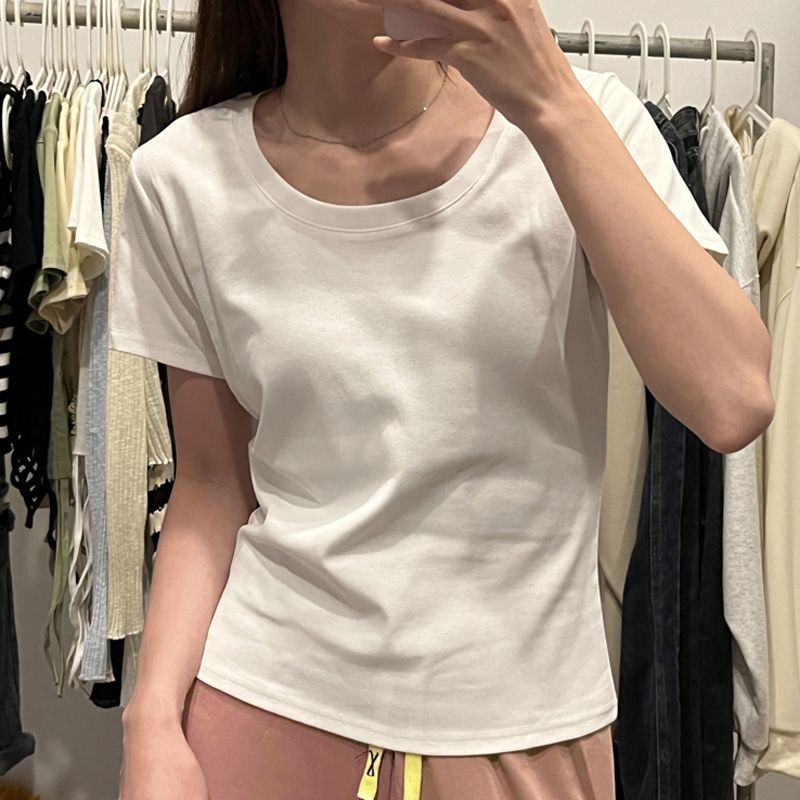 Women's Slim Fit Slimming Inner Basic Style Collar Solid Color Bottoming Women's T-shirt