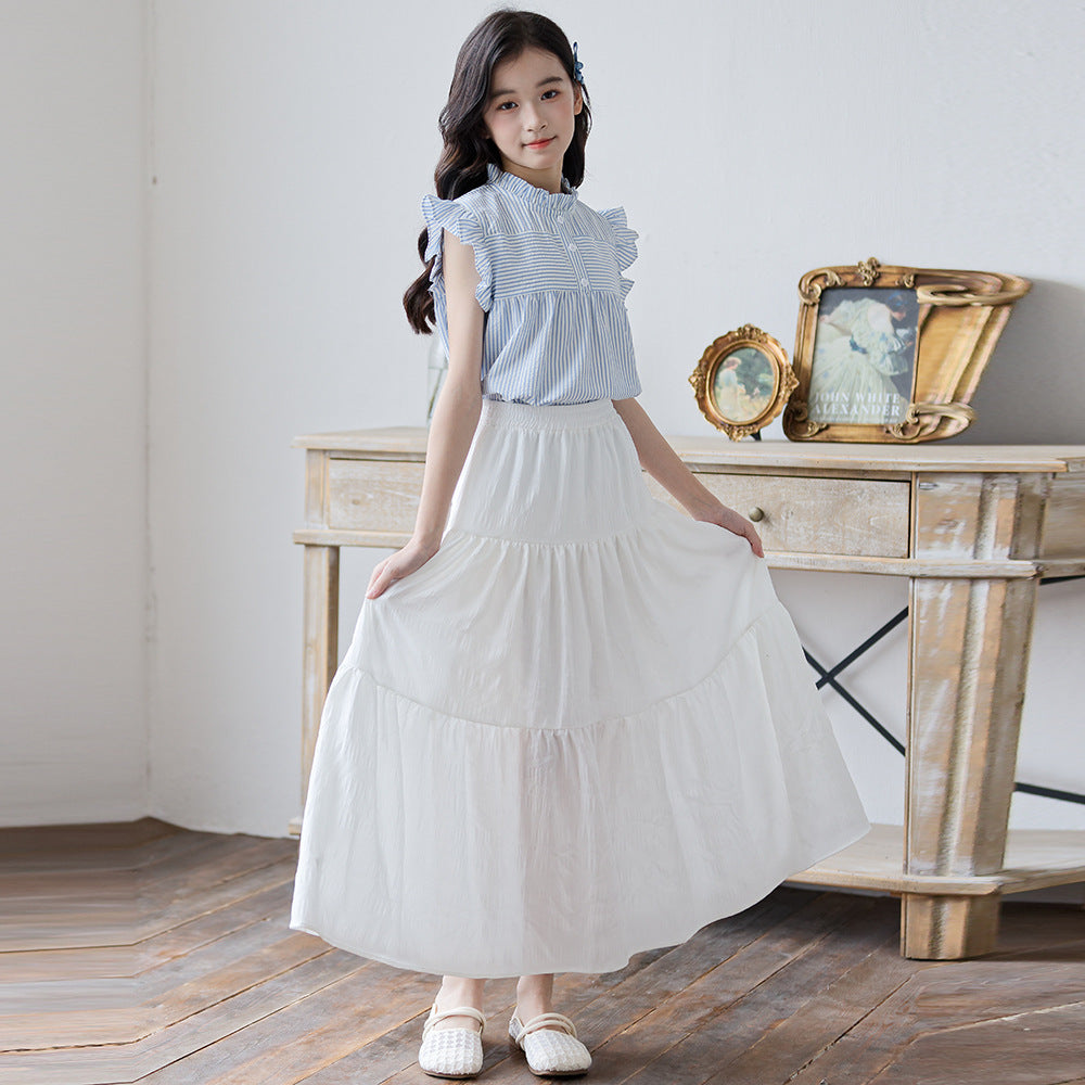 Children's Medium Large Dress Versatile Casual Skirt Clothing Midi Children's Suit