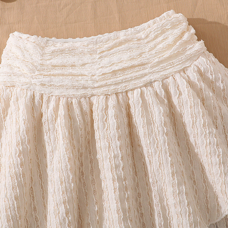 Pure Color Halter Backless Top Pleated Skirt Children's Suit