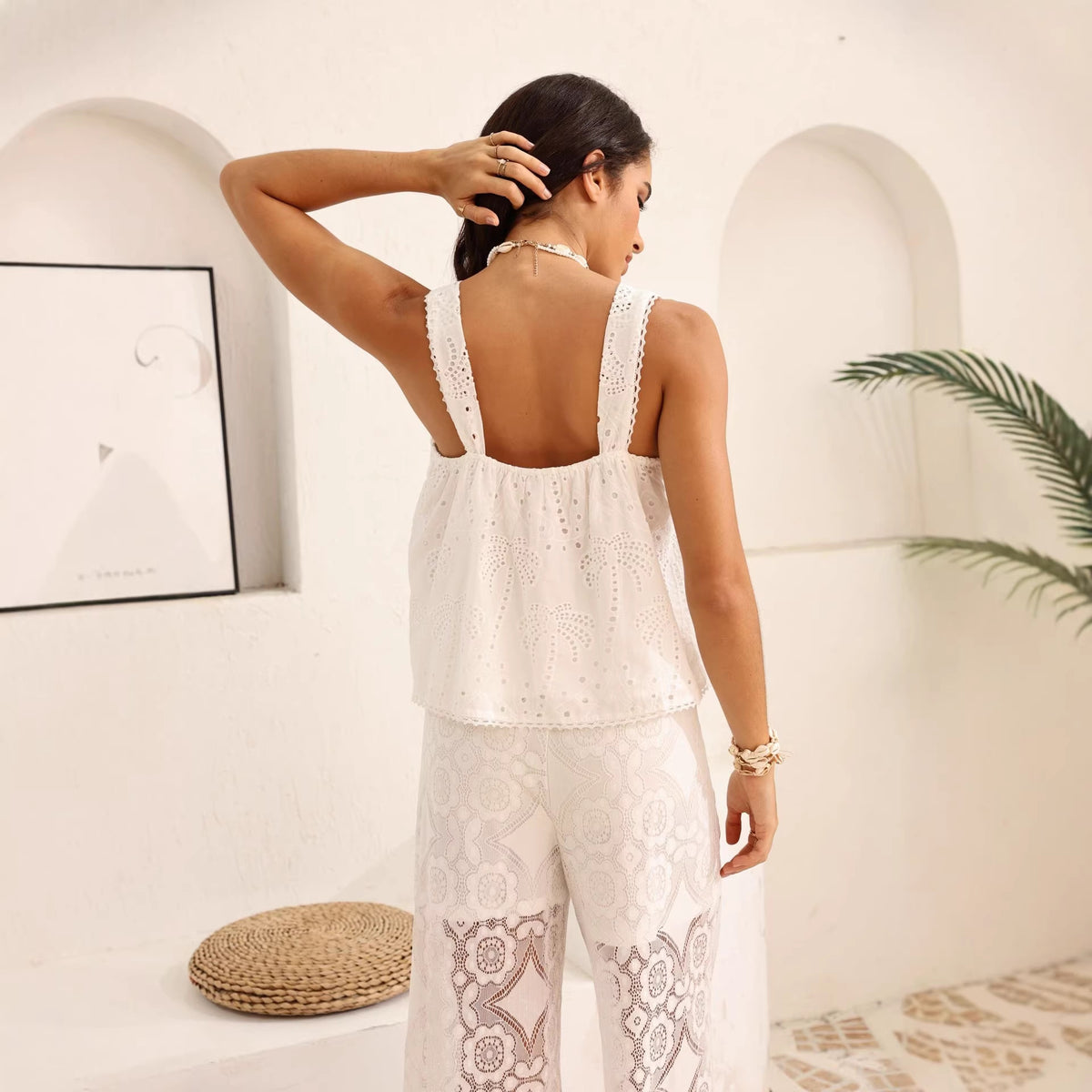 Women's Summer Lace French Elegant Refreshing Pure Cotton Backless Tops