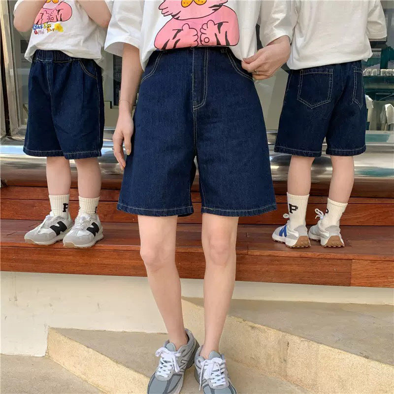 Dark Blue Retro Denim Shorts Clothes For The Whole Family Parent-child Outfit
