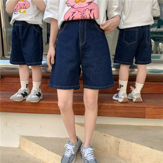 Dark Blue Retro Denim Shorts Clothes For The Whole Family Parent-child Outfit