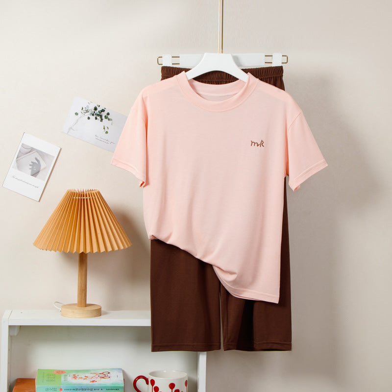 Neck Medium Large Boys Elastic Short-sleeved Trousers Pajamas Two-piece Children's Suit