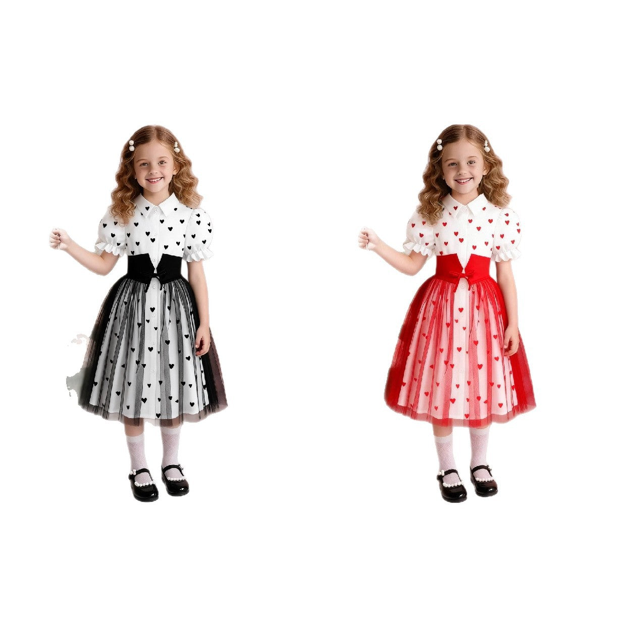 Printing Princess Dress Mesh Flying Sleeves Pettiskirt Sweet Children's Suit