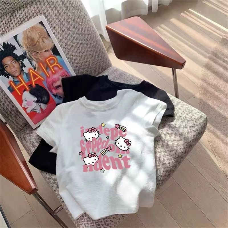 Sweet Half-sleeved Kitty Printed Thin Western Children's T-shirt