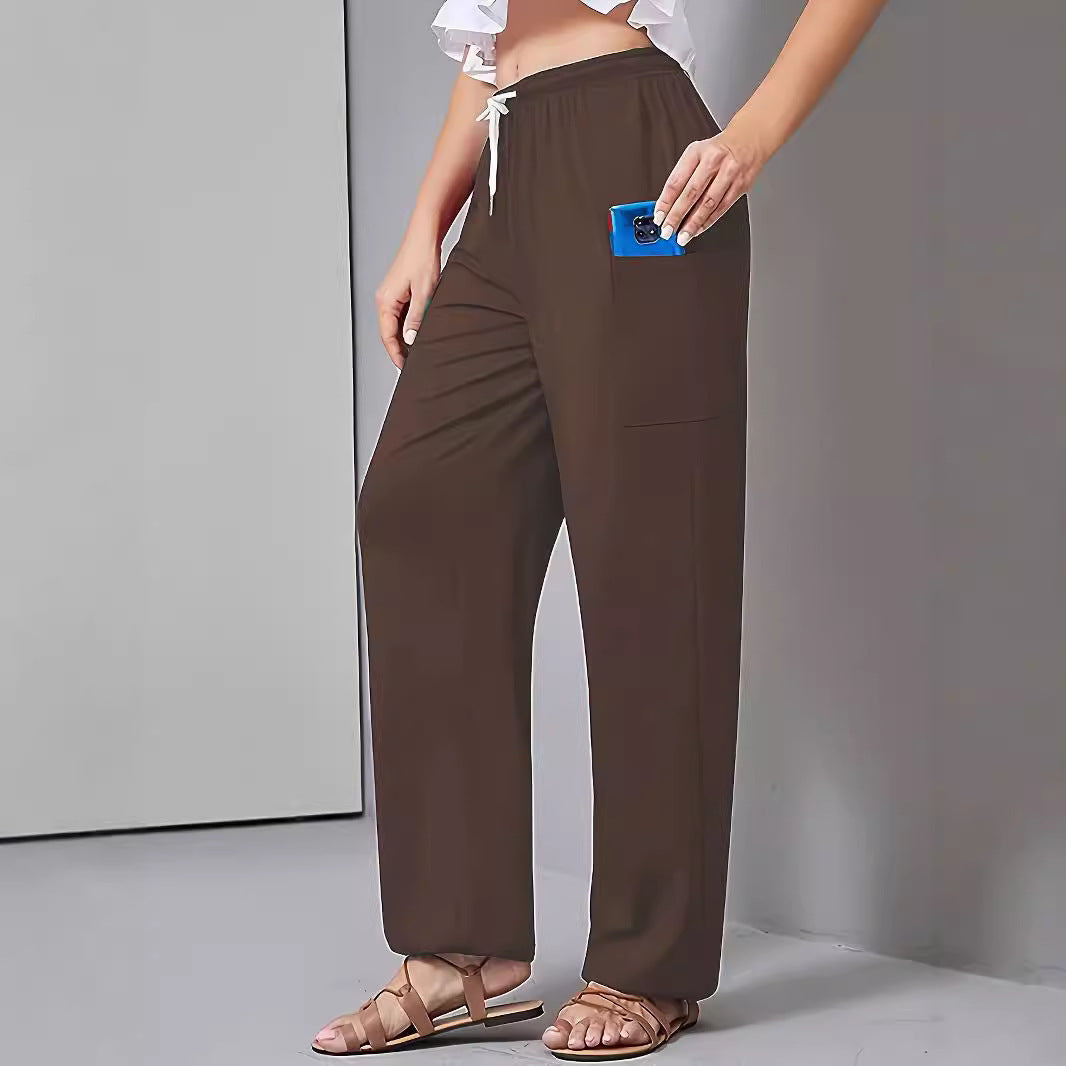 Women's Drawstring High Waist Harem Yoga Side Plug Pocket Wide Leg Casual Pants