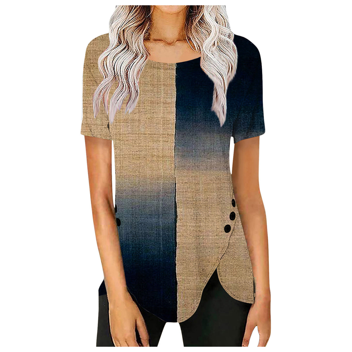 Women's Retro Button Gradient Printing Round Neck Shorts