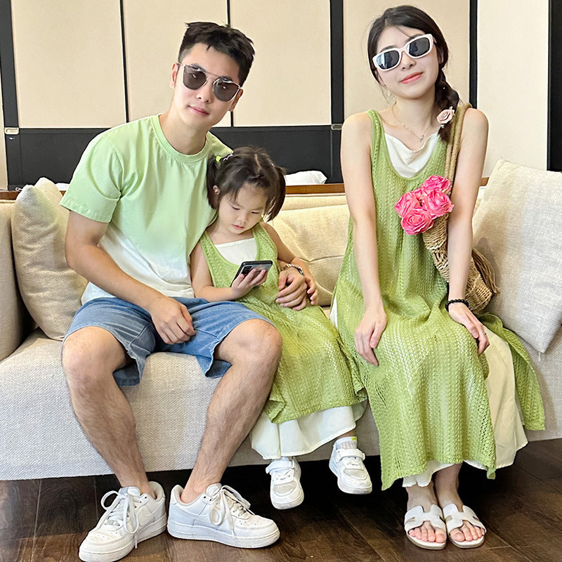 Seaside Style Tourism Fake Two-piece Long Skirt Mother Daughter Family Parent-child Outfit