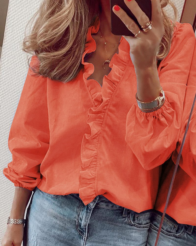 Versatile Classy Women's Long Sleeve Ruffle Blouse
