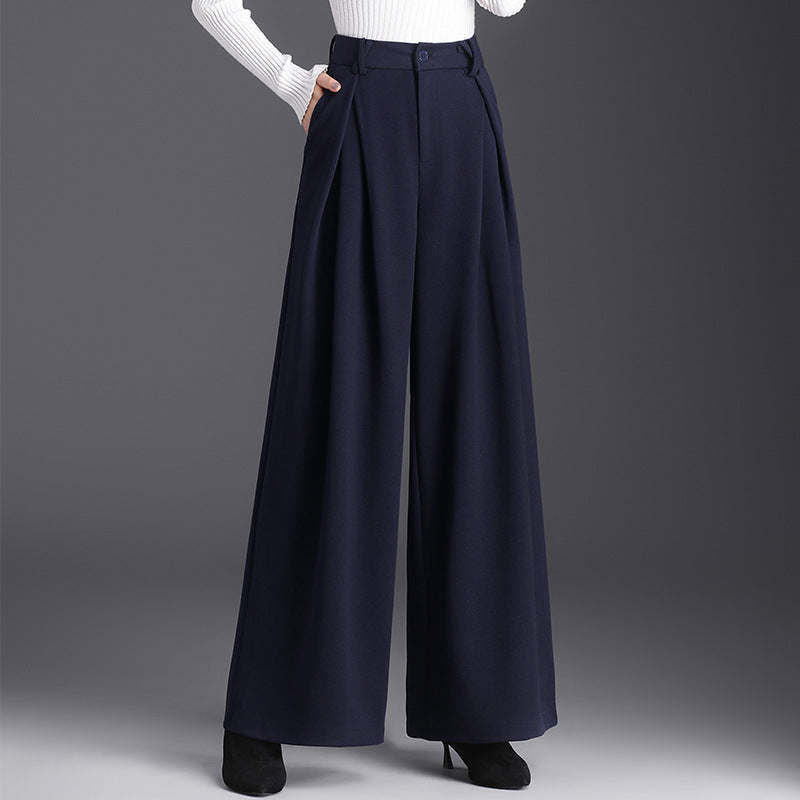 Women's Woolen High Waist Commuter Loose Cover Wide Leg Draping Casual Pants