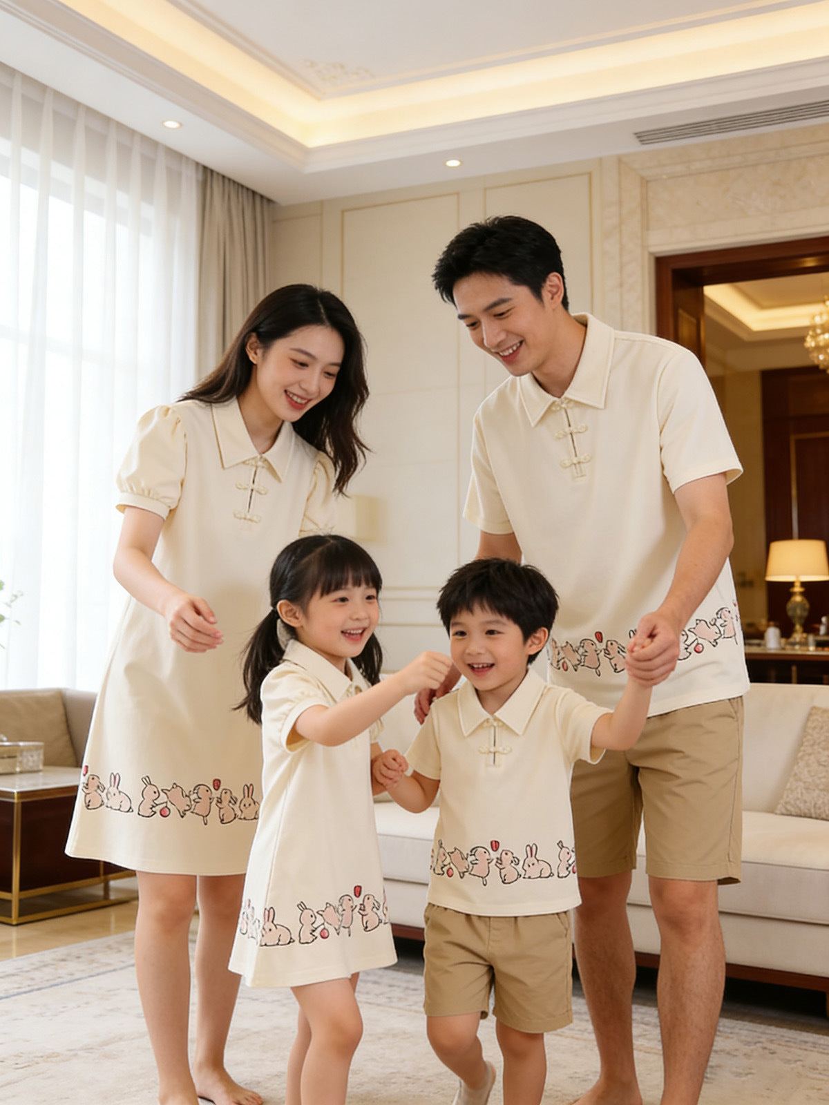 Mouth Clothes For The Whole Bunny Shirt Mother Daughter Short Parent-child Outfit