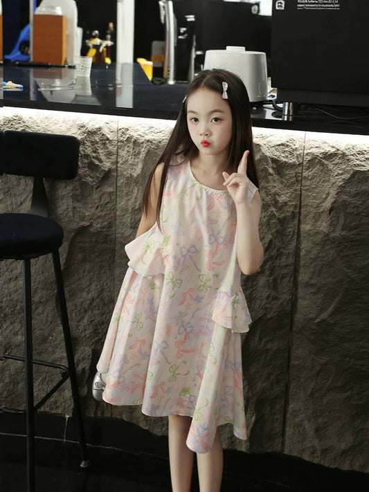 Children's Clothing Summer Princess Bow Vest Floral Children's Dress