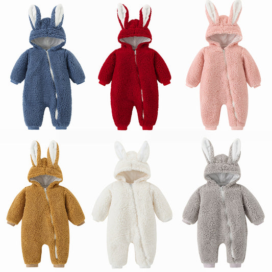 Thickened Warm Rabbit Ears Rompers Born Jumpsuit, Climbing Suit