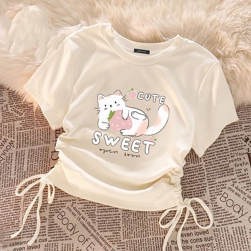 Children's Summer Western Style Thin Medium Big Drawstring Children's T-shirt