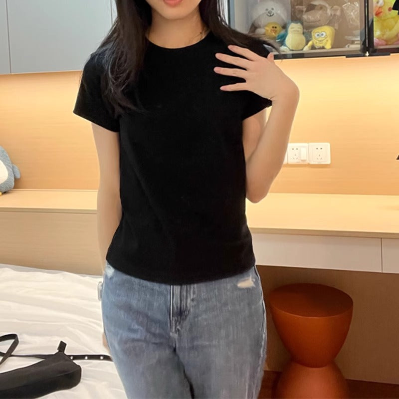 Women's Slim Fit Slimming Inner Basic Style Collar Solid Color Bottoming Women's T-shirt