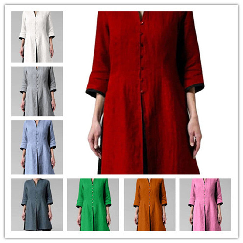 Women's Large Mid-length Loose Retro Cropped Sleeves Blouse