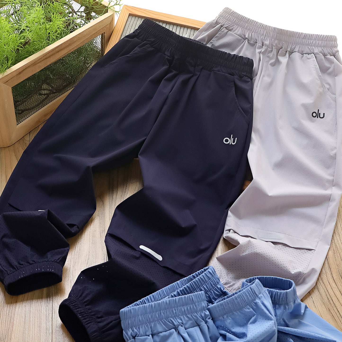 Children's Air Conditioning Calf Mesh Reflective Stripe Three-dimensional Net Waist Children's Pants