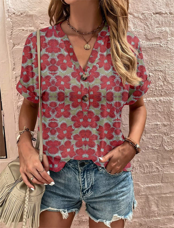 Unique Women's Printed Button Fashion Sleeve Shorts
