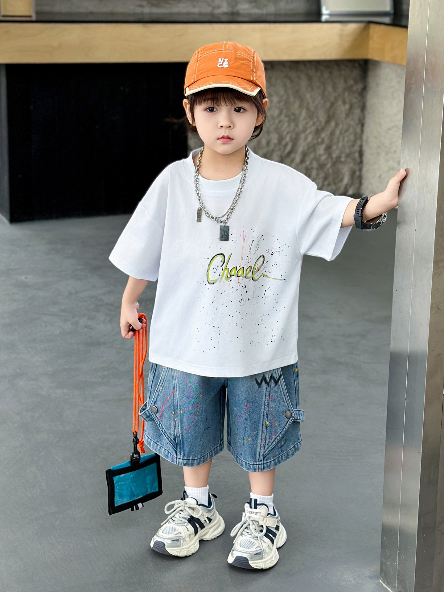 Children's Summer Short-sleeved Korean Denim Shorts Two-piece Fashionable Children's Suit