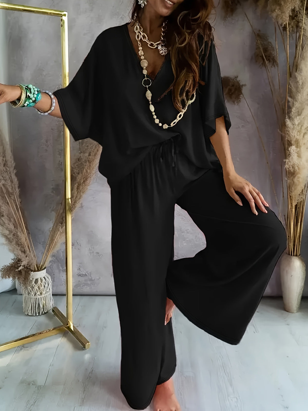 Popular Women's Collar Batwing Sleeve Loose Fashion Casual Suit