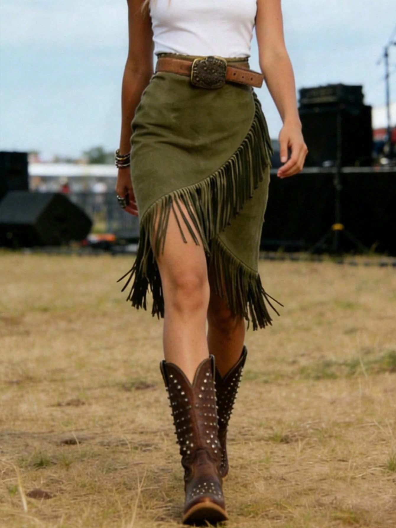 Retro Western Style Tassel Suede Without Skirt